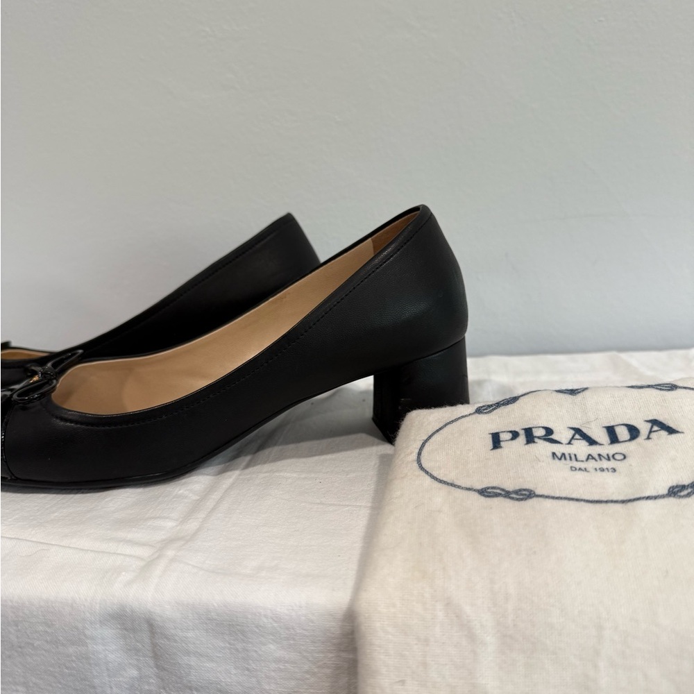 Prada Black Leather Flats with Bow Detail - Picture 3 of 7